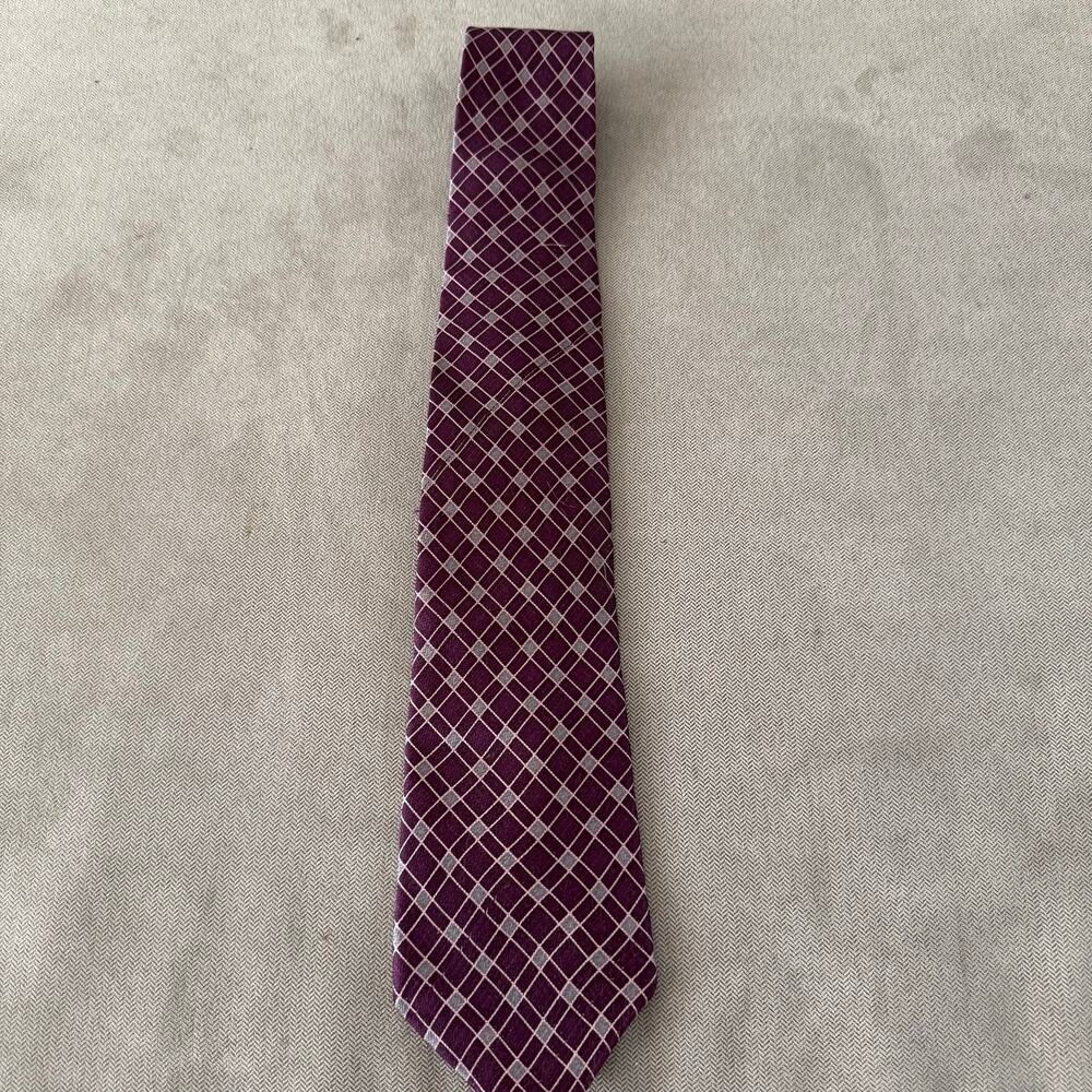 Kenneth Cole New York Purple Grid Pattern Silk Mens Necktie Made in USA